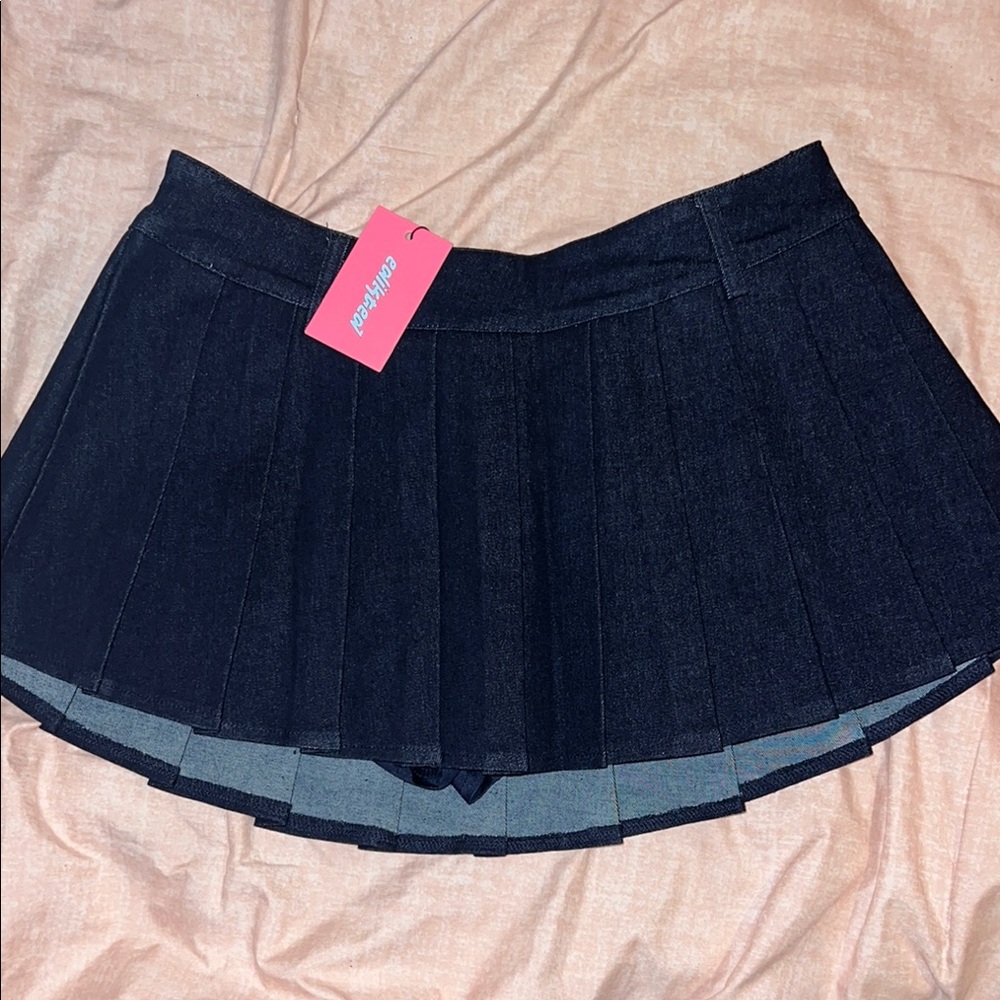 Edikted Blue Pleated Mini Skirt with built in shorts